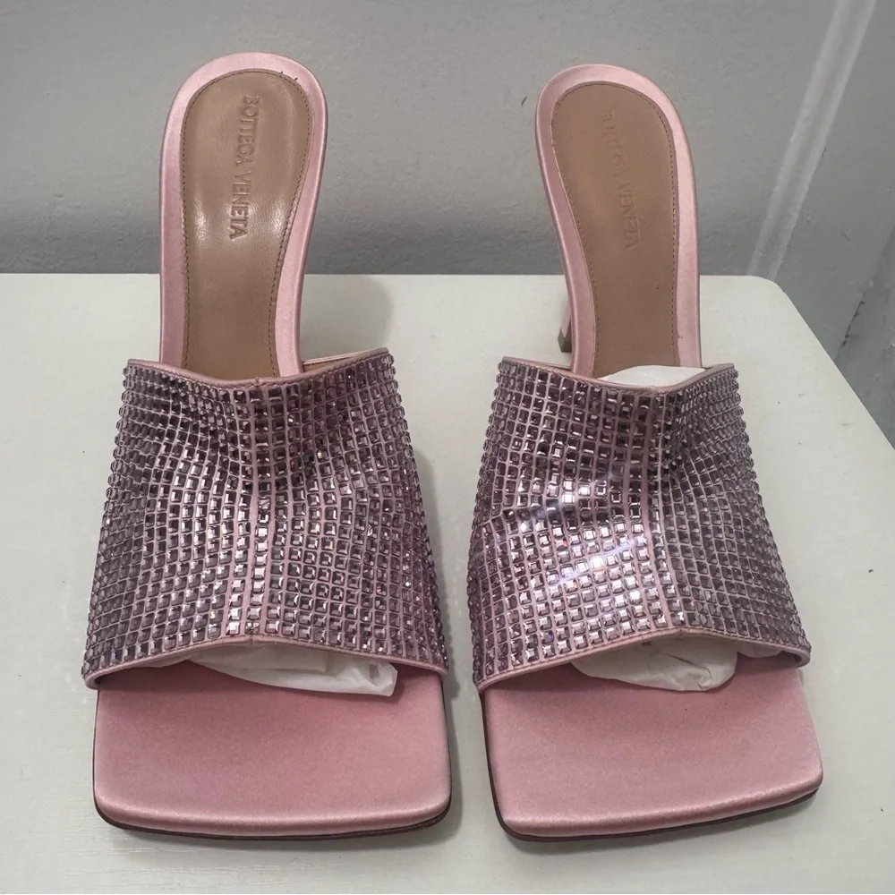 Bottega Veneta Camellia Stretch Sandal In Pink Satin Sparkle